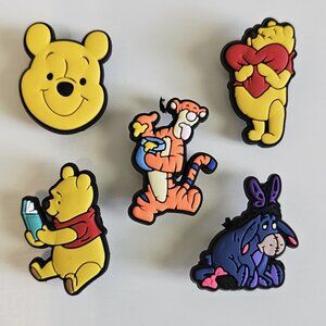 WINNIE the POOH tigger SHOE CHARMS 5-pc EEYORE love HEART book